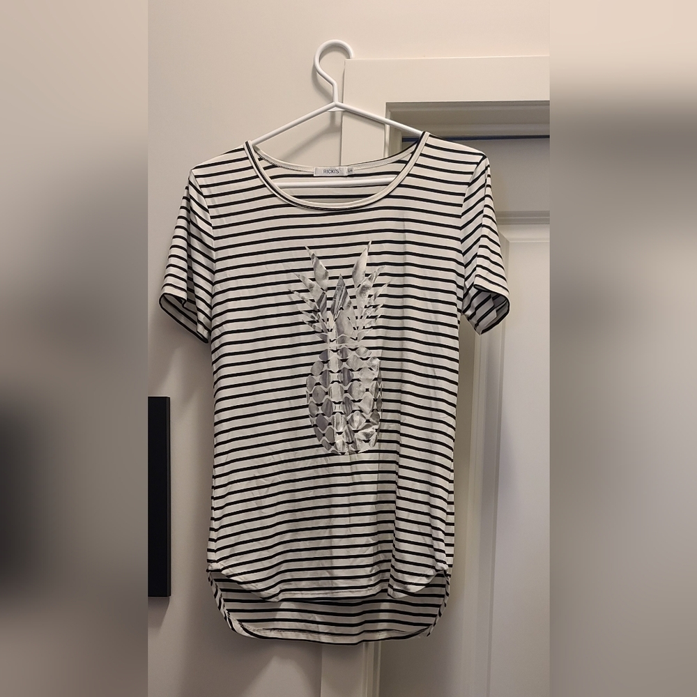 Ricki's Black and White Striped Tee with Pineapple Design